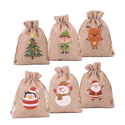 個人化されたクリスマスの小さいギフトのバーラップのドローストリングの袋のジュート袋