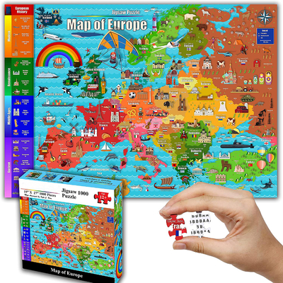 色のヨーロッパの地図子供12+の十代の若者たちの大人家族のための1000部分のペーパー ジグソー パズル